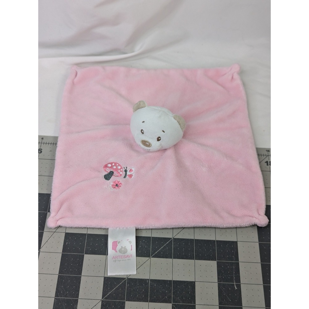 Artesavi‎ Pink Bear Plush Lovey Rattle Security Blanket Mushroom Stuffed Animal